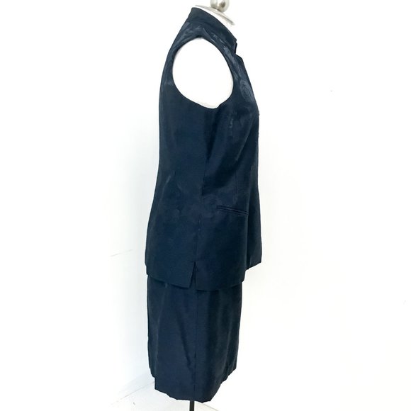 Dior 10P Metallic Floral Formal Skirt Suit Navy Petite - Picture 4 of 15